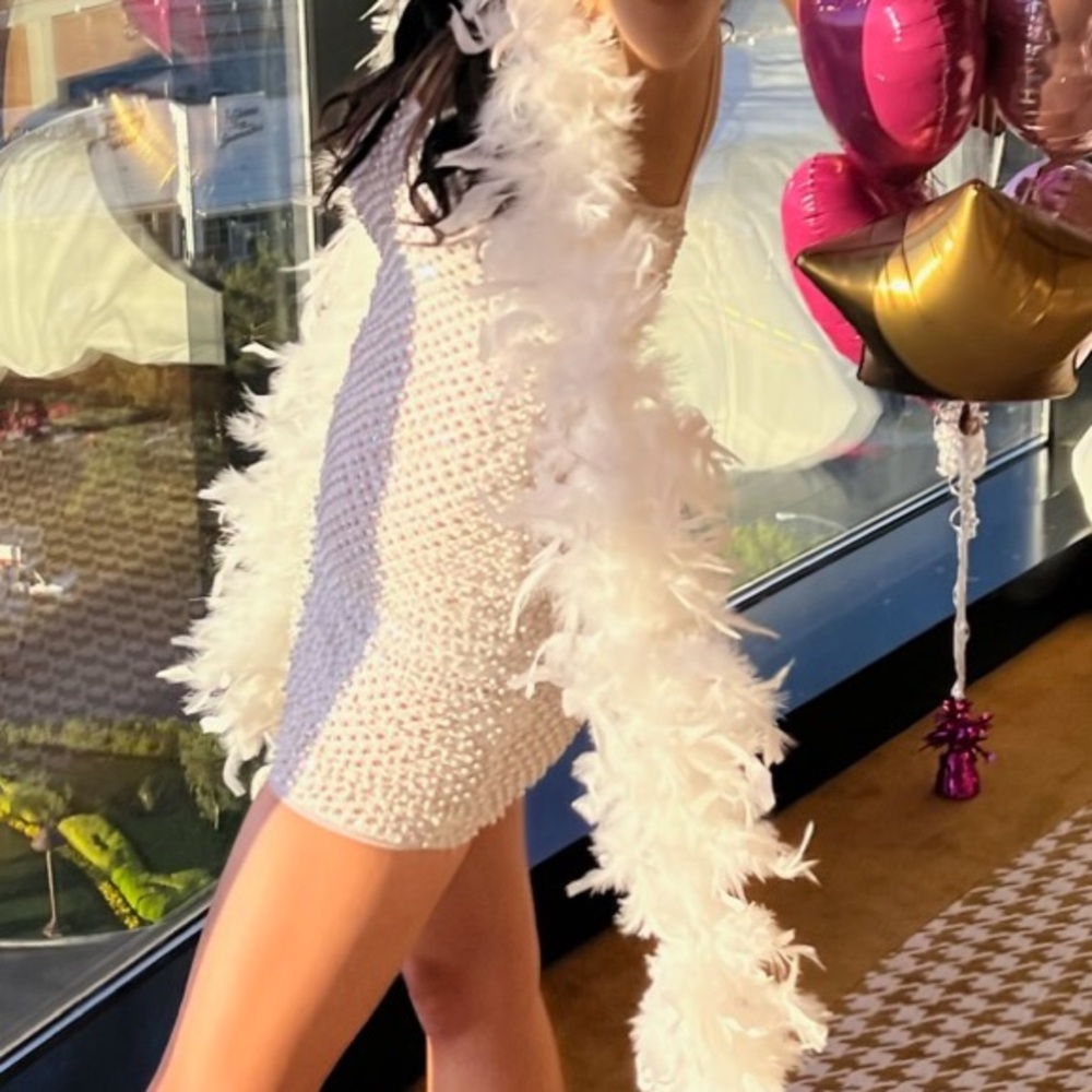 White Sparkle and Pearl Detail Mini Dress